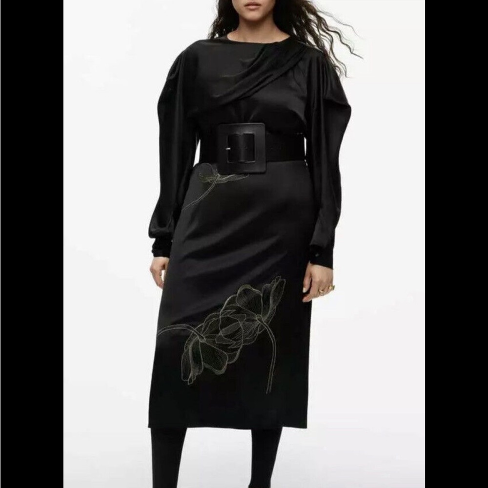 NWT ZARA satin midi dress with gold flowers